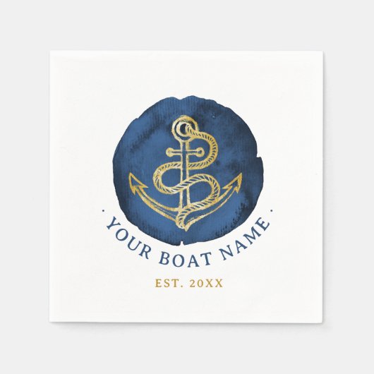 Elegant Waterverf Anchor Nautical Name Navy Blue Servet (Voorkant)