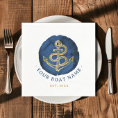 Elegant Waterverf Anchor Nautical Name Navy Blue Servet