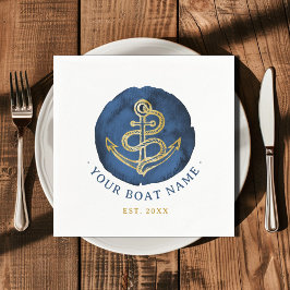 Elegant Waterverf Anchor Nautical Name Navy Blue Servet