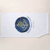 Elegant Waterverf Anchor Nautical Name Navy Blue Strandlaken (Voorkant)
