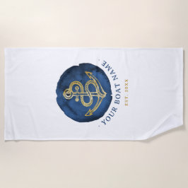 Elegant Waterverf Anchor Nautical Name Navy Blue Strandlaken