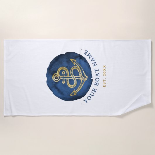 Elegant Waterverf Anchor Nautical Name Navy Blue Strandlaken (Voorkant)