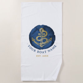 Elegant Waterverf Anchor Nautical Name Navy Blue Strandlaken