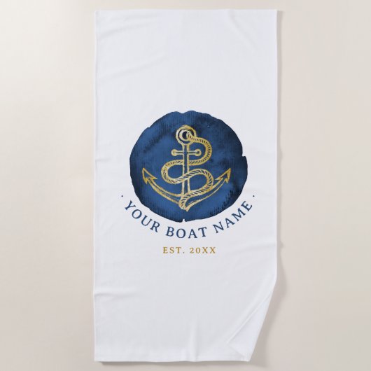 Elegant Waterverf Anchor Nautical Name Navy Blue Strandlaken (Voorkant)