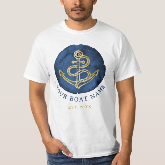 Elegant Waterverf Anchor Nautical Name Navy Blue T-shirt (Voorkant)