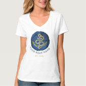 Elegant Waterverf Anchor Nautical Name Navy Blue T-shirt (Voorkant)