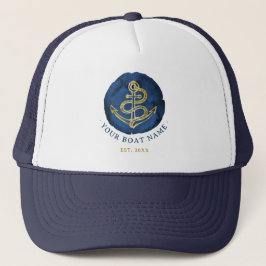Elegant Waterverf Anchor Nautical Name Navy Blue Trucker Pet