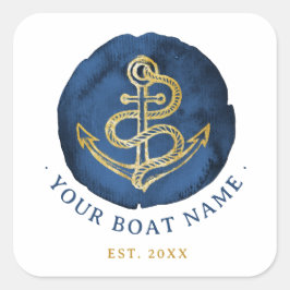 Elegant Waterverf Anchor Nautical Name Navy Blue Vierkante Sticker