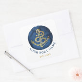 Elegant Waterverf Anchor Nautical Name Navy Blue Vierkante Sticker (Envelop)