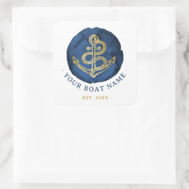 Elegant Waterverf Anchor Nautical Name Navy Blue Vierkante Sticker