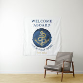 Elegant Waterverf Anchor Nautical Name Navy Blue Wandkleed (In situ)