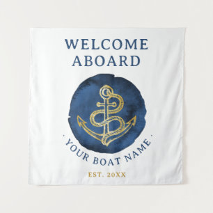 Elegant Waterverf Anchor Nautical Name Navy Blue Wandkleed