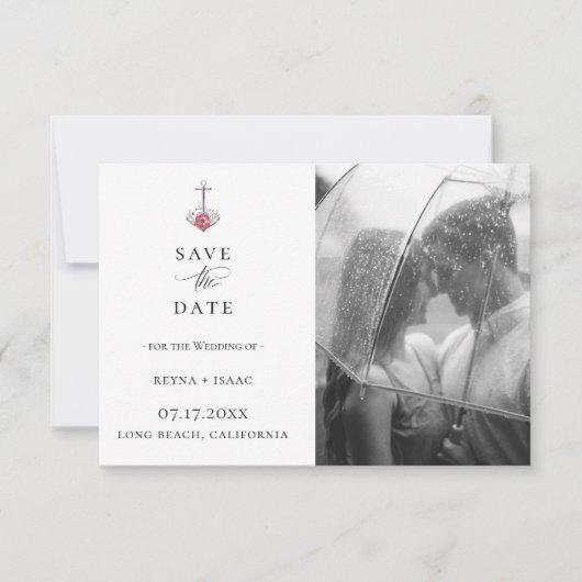 Elegant Waterverf Anchor Photo Save the Date Aankondiging (Voorkant)
