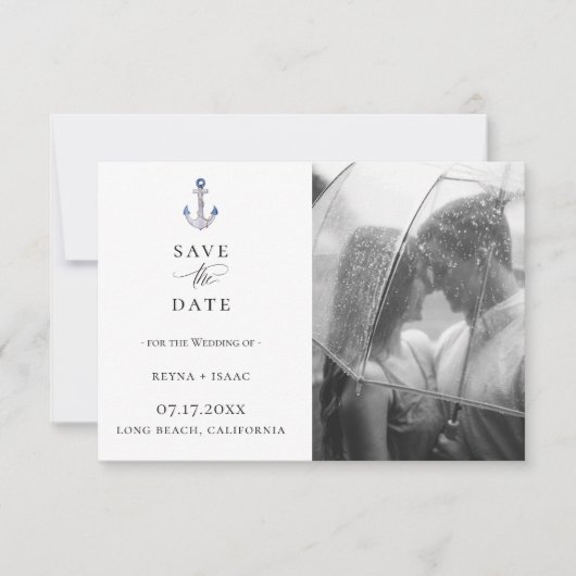 Elegant Waterverf Anchor Photo Save the Date Aankondiging (Voorkant)