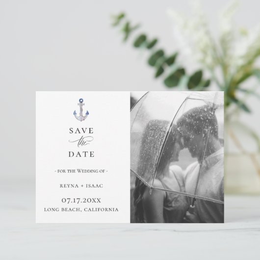 Elegant Waterverf Anchor Photo Save the Date Aankondiging (Staand voorkant)