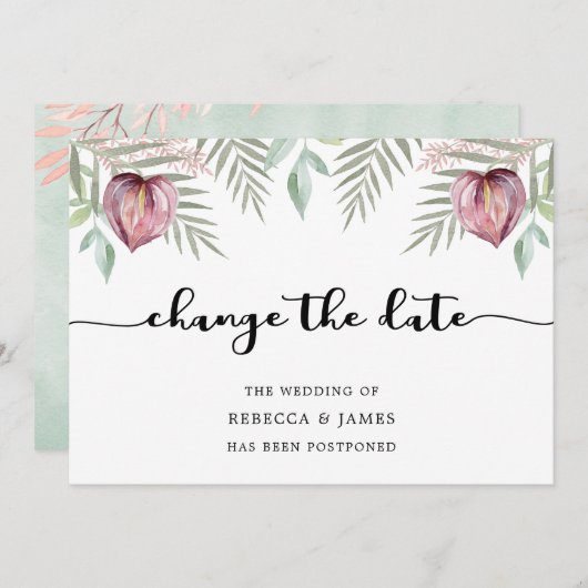 Elegant Waterverf Anthurium verander de datumkaart Save The Date (Voorkant / Achterkant)