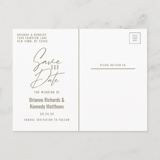 Elegant Waterverf Aqua Ocean & Gold Save the Date Aankondigingskaart (Achterkant)