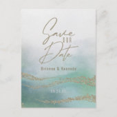 Elegant Waterverf Aqua Ocean & Gold Save the Date Aankondigingskaart (Voorkant)
