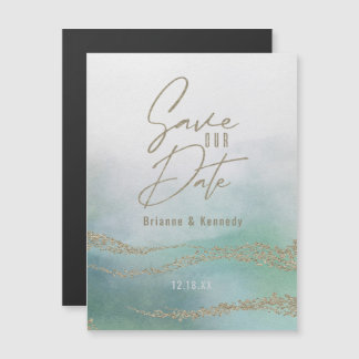 Elegant Waterverf Aqua Ocean & Gold Save the Date Magnetische Uitnodiging