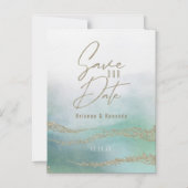 Elegant Waterverf Aqua Ocean & Gold Save the Date Magnetische Uitnodiging (Voorkant)
