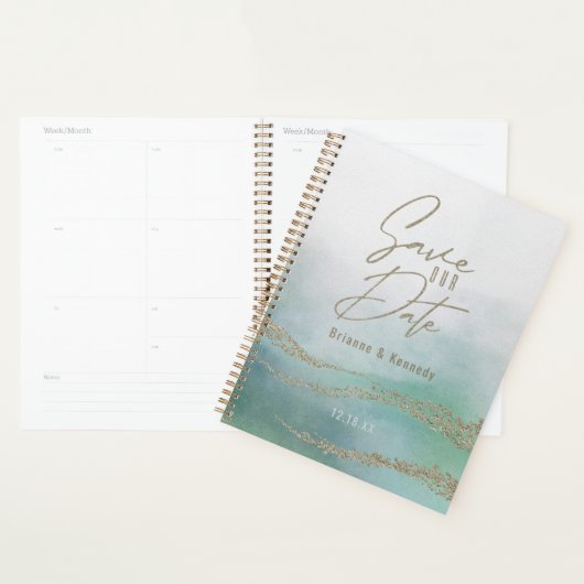Elegant Waterverf Aqua Ocean & Gold Save the Date Planner (Display)