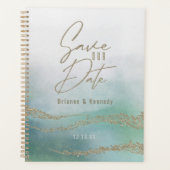 Elegant Waterverf Aqua Ocean & Gold Save the Date Planner (Voorkant)
