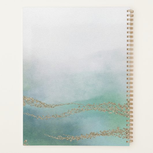 Elegant Waterverf Aqua Ocean & Gold Save the Date Planner (Achterkant)