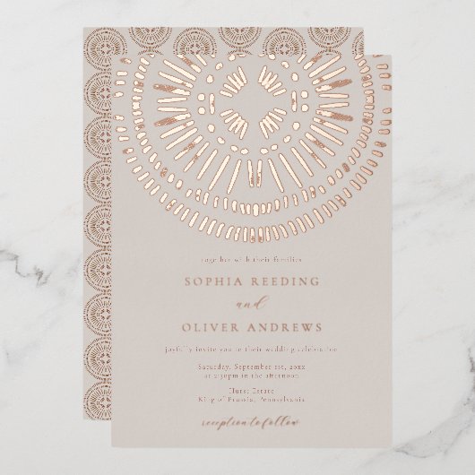 Elegant Waterverf Art Deco Tropical Wedding Folie Uitnodiging (Voorkant / Achterkant)