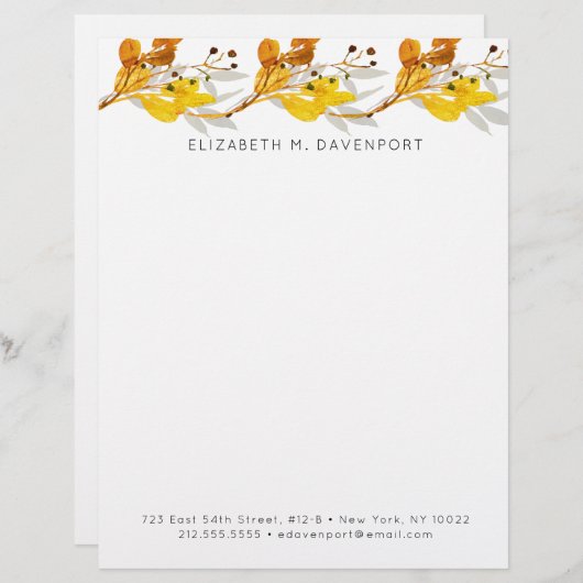 Elegant Waterverf Autumn Foliage Letterhead Briefhoofd (Voorkant / Achterkant)