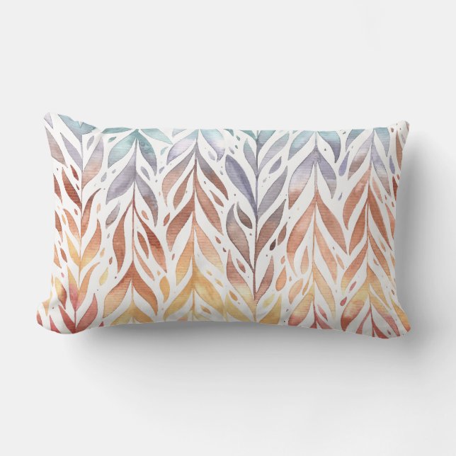 Elegant Waterverf Autumn Leaves | Lumbar Pillow Kussen (Voorkant)