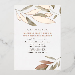 Elegant Waterverf Autumn Leaves Wedding Roos Gold Folie Uitnodiging