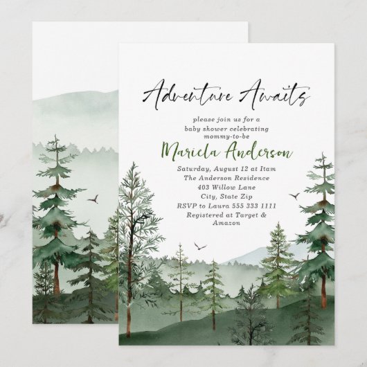 Elegant Waterverf avontuur wacht op Baby shower Kaart (Voorkant / Achterkant)