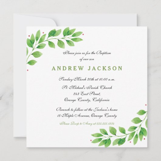 Elegant Waterverf Baptism/Christening Uitnodiging (Voorkant)