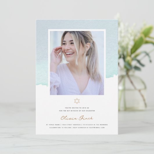 Elegant Waterverf Bat Mitzvah Kaart (Staand voorkant)