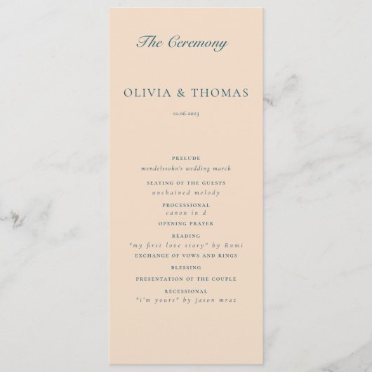 Elegant Waterverf Beach Blue Wave Classic Weddensc Programmakaart (Voorkant)