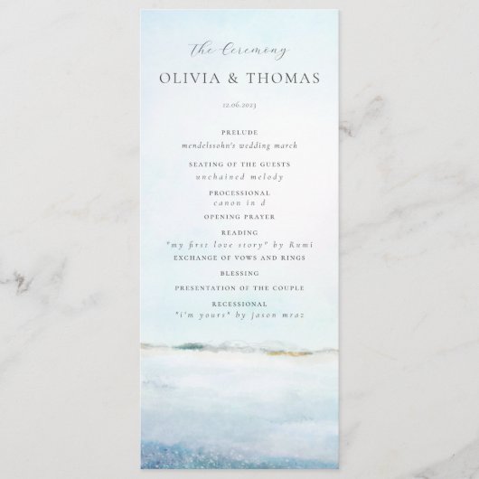 Elegant Waterverf Beach Waves Coastal Wedding Programmakaart (Voorkant)