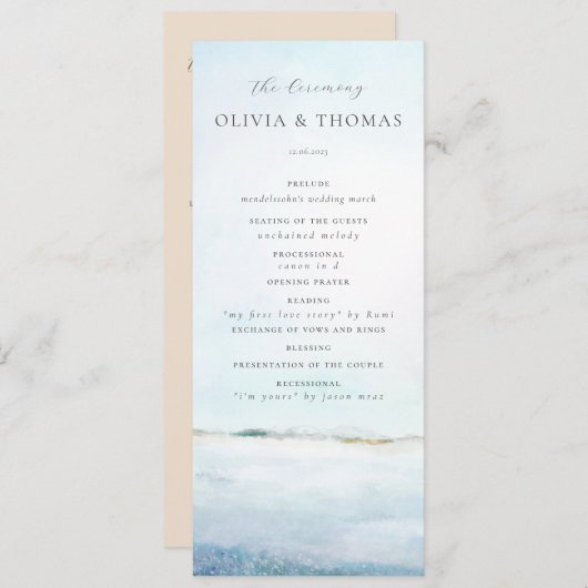 Elegant Waterverf Beach Waves Coastal Wedding Programmakaart (Voorkant / Achterkant)