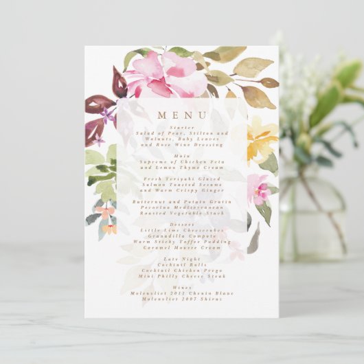 Elegant Waterverf Beauely Wedding Menu (Staand voorkant)