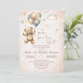 Elegant Waterverf Beer Teddy baby shower Kaart (Staand voorkant)