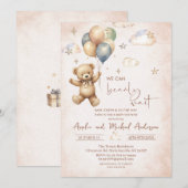 Elegant Waterverf Beer Teddy baby shower Kaart (Voorkant / Achterkant)