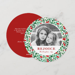 Elegant Waterverf Berries Red en Green    Foto Feestdagenkaart