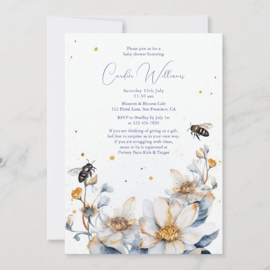 Elegant Waterverf bij bloemetjeskoppels Baby showe Kaart (Voorkant)