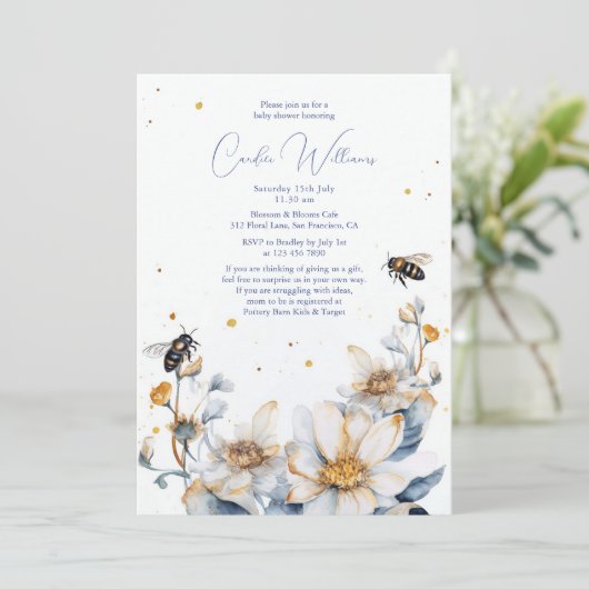 Elegant Waterverf bij bloemetjeskoppels Baby showe Kaart (Staand voorkant)