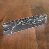 Elegant Waterverf Black Silver Glitter Agate Naambordje (Zijkant)