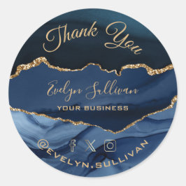elegant waterverf blauw agate Hartelijk dank Ronde Sticker