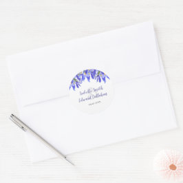 Elegant Waterverf Blauw Bloem Bruiloft Design Ronde Sticker
