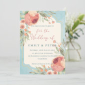 Elegant Waterverf Blauw Bloemen Bruiloft Kaart (Staand voorkant)