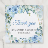 Elegant waterverf blauw bloemengroen en goud bedankjes labels (Achterkant)