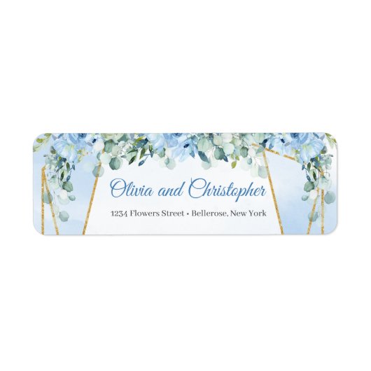 Elegant waterverf blauw bloemengroen en goud etiket (Voorkant)