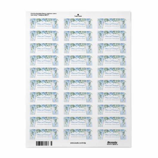 Elegant waterverf blauw bloemengroen en goud etiket (Full Sheet)